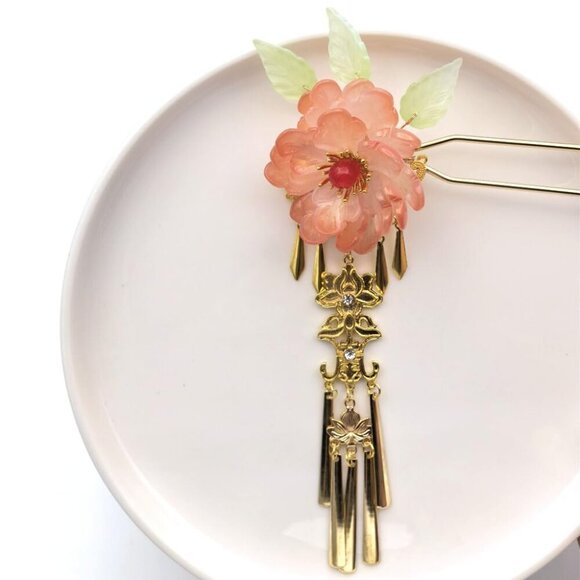 Gorgeous Floral Hairpin with Japanese Gold Accents